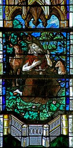 Fenster w29 mit Darstellung von Johannes dem Täufer, der zu Tieren predigt von French School