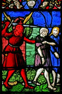 Fenster w2 mit Adam und Eva, die aus Eden vertrieben werden