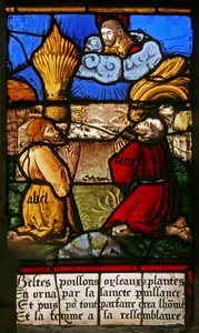 Fenster w2 mit Kain und Abel, die ihre Opfer darbringen von French School