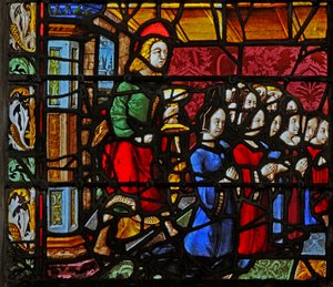 Fenster w2, der heilige Johannes mit den Stiftern und (vielen!) Töchtern darstellend von French School