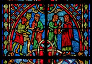 Fenster w2, Szene aus der Theophilus-Geschichte (modern) von French School