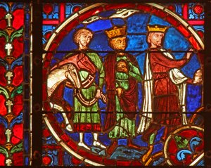 Fenster w2 zeigt die Anbetung der Heiligen Drei Könige von French School