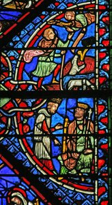 Fenster w2, die Heiligen Drei Könige bei Herodes; Verkündigung an die Hirten darstellend von French School