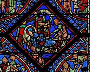 Fenster w2 zeigt die Geburt Christi