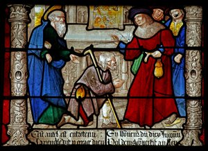 Fenster w31 zeigt eine Szene aus dem Leben von St. Denis: er heilt einen Blinden von French School