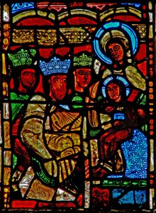 Fenster w34 mit der Anbetung der Heiligen Drei Könige von French School