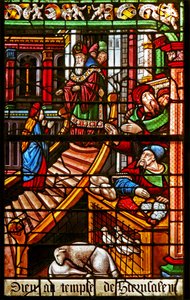 Fenster w38, Szene aus dem Leben der Jungfrau Maria: ihre Darstellung im Tempel