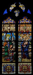 Fenster w3 mit der heiligen Barbara und dem Stifter Jean de Montmorency