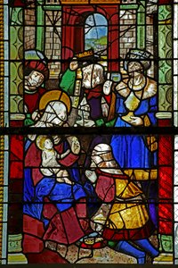 Fenster w4, das die Anbetung der Heiligen Drei Könige darstellt von French School