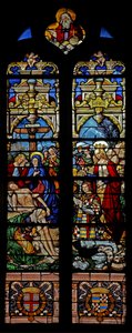 Fenster w4 mit der Kreuzabnahme und dem Stifter Francois de Montmorency und der heiligen Francoise