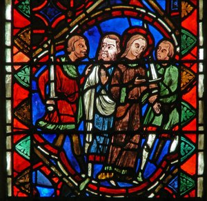 Fenster w51, Darstellung einer Szene aus dem Leben der St. Katharina: sie wird zu ihrem Martyrium geführt von French School