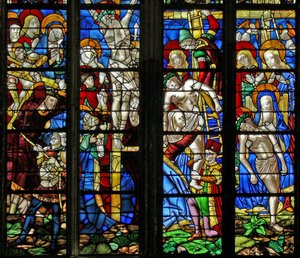 Fenster w51, Darstellung des Kreuzwegs, der Kreuzigung, der Kreuzabnahme und der Pieta von French School