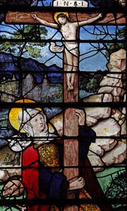 Fenster w5 mit einer Szene aus dem Leben der heiligen Maria Magdalena - die Heilige am Kreuz von French School