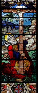 Fenster w5 mit einer Szene aus dem Leben der heiligen Maria Magdalena - die Heilige am Kreuz von French School