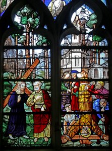 Fenster w6, St. Petrus trifft Christus außerhalb Roms: Quo Vadis?; Kreuzigung von St. Petrus von French School