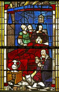 Fenster w6, das die Geburt von Johannes dem Täufer darstellt