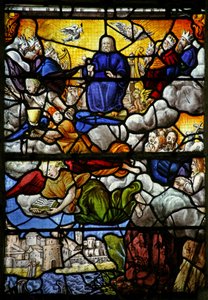 Fenster w7, Szene aus dem Buch der Offenbarung des Johannes: Der Thron im Himmel: Die vier heiligen Tiere