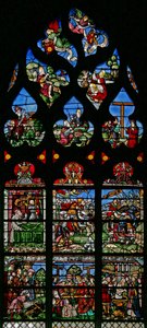 Fenster w8, Darstellung der Hl. Helena, Konstantin und der Triumph des Kreuzes
