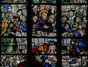 Fenster w9, Darstellung der Ereignisse im Haus von Simon: Maria Magdalena wäscht die Füße Christi von French School