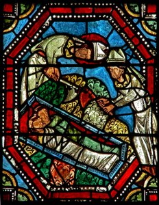 Fenster wXX mit St. Ambrosius, der die Überreste von St. Gervais und St. Protais findet von French School