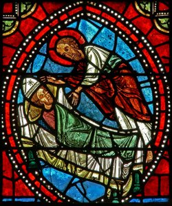 Fenster wXX mit St. Paulus, der St. Ambrosius in einem Traum die Überreste von St. Gervais und St. Protais offenbart