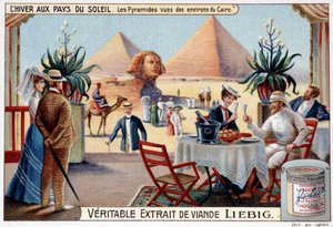 Winter in den Ländern der Sonne: Pyramiden gesehen aus der Umgebung von Kairo - Werbevignette, Liebig, ca. 1900