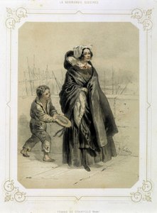 Frau von Granville und junger Bettler - in „Illustriertes Normandie“ (Lithografie) von French School