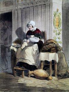 Frau öffnet Austern, Druck aus der Serie Frauen von Paris, Frankreich von French School