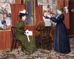 Frau frisiert eine Dame mit Hut im Maison Nouvelle von French School