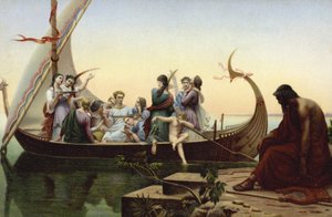 Frauen in einem Wikingerschiff von French School