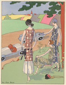 Damenmode-Design der 1920er Jahre: Sportwagenrennen zuschauen