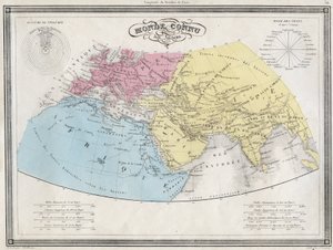 Weltkarte der Antike - Tafel aus dem „Universalatlas der alten und modernen Geographie für den Gebrauch von Internatsschulen“ von Vuillemin - ca. 1845