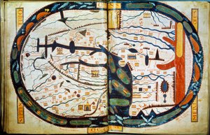 Weltkarte von Saint Sever. Miniatur aus den Kommentaren zur „Apokalypse nach Johannes“ von 775, geschrieben von dem Mönch Beatus von Liebana von French School