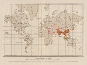 Weltkarte, die die Ausbreitung der Cholera zeigt von French School