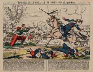 Verwundeter französischer Dragoner schießt auf einen preußischen Lanzenreiter bei der Schlacht von Saint-Privat, Deutsch-Französischer Krieg von French School