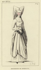 XIV Jahrhundert, Bürgerin von Bordeaux (farbiger Stich) von French School