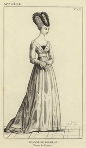 14. Jahrhundert, Jeanne de Bourbon, Königin von Frankreich (Gravur) von French School