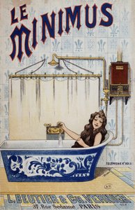Junge Frau in ihrer Badewanne - Werbung für Gasheizung Minimus von French School