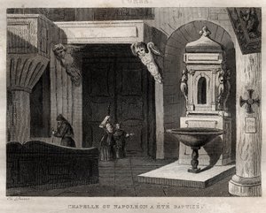 Kapelle, in der Napoleon getauft wurde - Gravur aus „Italy Picturesque - Historical and Descriptive Painting of Italy“ von M. de Norvins, Ch. Nodier 1834-1836. von French School