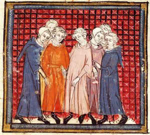 f.155r Edelleute verschwören sich gegen König Ludwig den Frommen, aus den Grandes Chroniques de France, 1375-79 von French School
