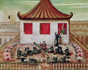 Die Sonnenfinsternis in Siam im Jahr 1688, beobachtet von den Jesuitenmissionaren, in Anwesenheit des Königs von Siam am Fenster seines Palastes, 1688