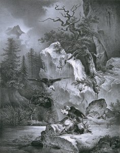 Geier mit totem Hirsch von Friedrich August Mathias Gauermann