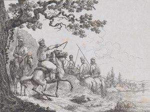 Kosaken reiten entlang eines Flussufers, 1814 von Friedrich August de La Belle