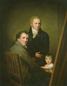 Selbstporträt mit der Pflegetochter Lina Groger und dem Maler Heinrich Jakob Aldenrath, ca. 1801-15