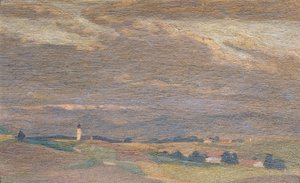 Abendlandschaft mit Kirchturm von Friedrich Hasslwander