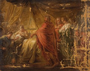 Agamemnon bringt Briseis in das Zelt des Achilles zurück