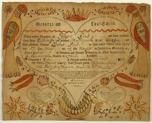 Geburts- und Taufurkunde, ca. 1790-1800 von Friedrich Krebs