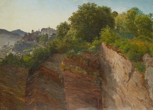 Blick vom Salzburger Mönchsberg auf die Festung Hohensalzburg von Friedrich Loos