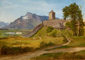 Das Militärwachthaus und der Josefsturm auf dem Salzburger Mönchsberg von Friedrich Loos