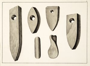 Steinwaffen, Tafel aus A History of the Development and Customs of Chivalry, von Dr. Franz Kottenkamp, veröffentlicht von Carl Hoffmann, 1842 von Friedrich Martin von Reibisch